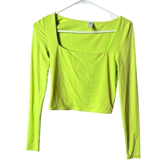 90 Degrees By Reflex Women's  Crop Top Lime Green Long Sleeve Top Sz XS - Picture 4 of 7